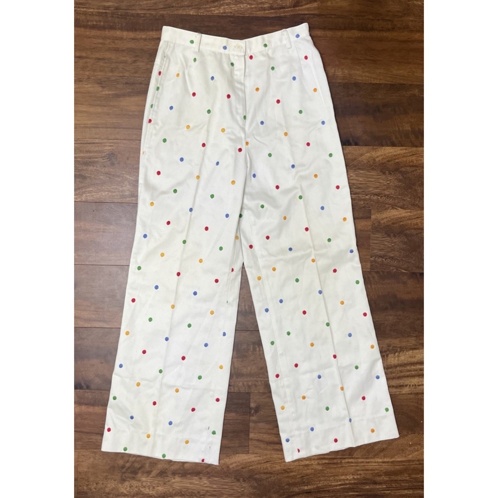 Vintage 70s Tudor Square Pants High Rise Wide Leg White Polka Dots Womens 28